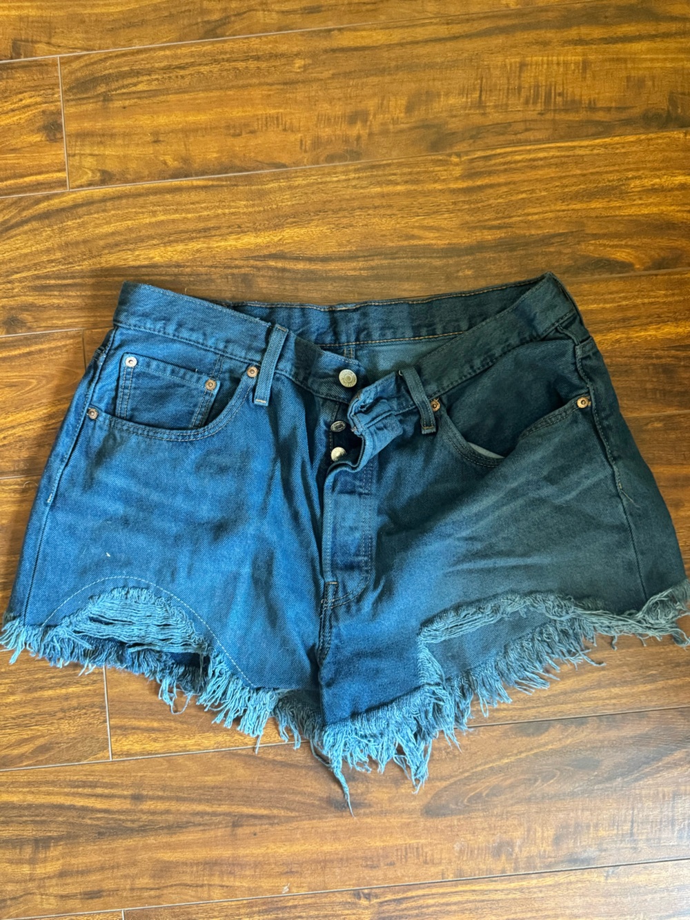 Levi's Dark Blue Frayed Hem High-Rise Denim Shorts